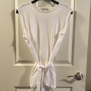 White EXPRESS knit blouse with tie waist.